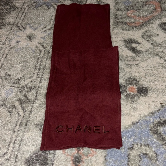 Chanel Maroon Sheer Silk Scarf - Picture 4 of 5